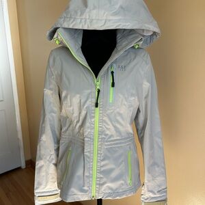 Abercrombie & Fitch Women's Light Gray Jacket with Neon Green Accents